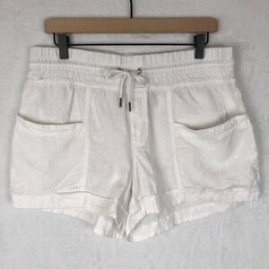 Sold‎ 100% Linen Shorts Women's Sz 10 White Elastic Waist Drawstring Pull On